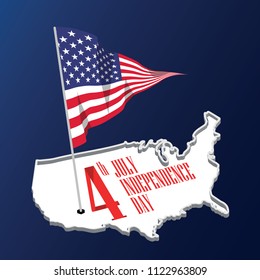 American independence day. USA map. United States flag. Vector Flat design