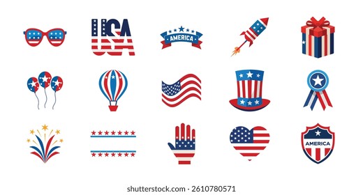 American Independence Day vector set. 4th of July design vector illustration collection