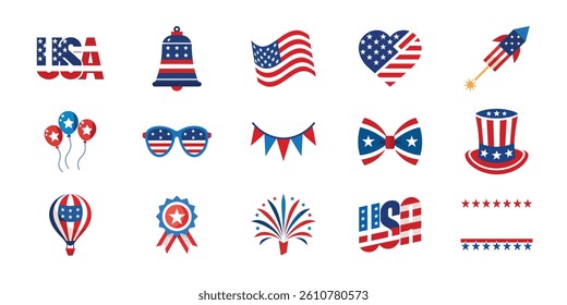 American Independence Day vector set. 4th of July design vector illustration collection