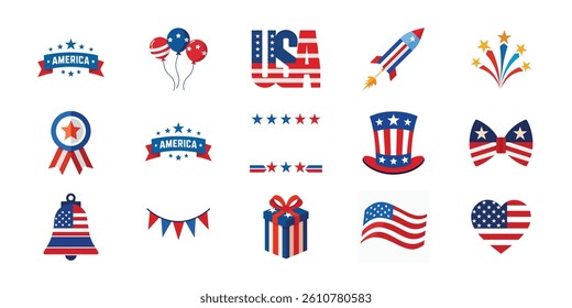 American Independence Day vector set. 4th of July design vector illustration collection