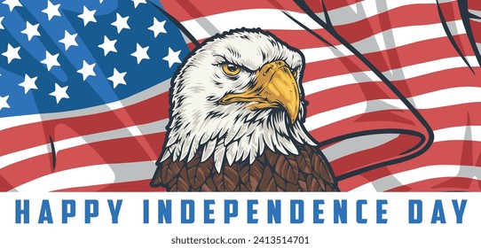 American independence day vintage sticker colorful with flag and eagle head for 4th of july celebration invitation design vector illustration