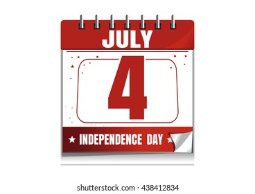 American Independence Day. Wall calendar. 4 th July. Independence Day calendar. Calendar isolated on white background. Vector illustration