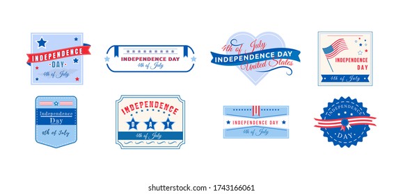 American Independence holiday flat color vector badges set. Fourth of July sticker. US freedom. United States national celebration day patch. Celebrate USA freedom isolated design elements collection