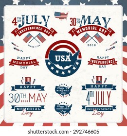 American Independence and Memorial Day Badges and Labels in Vintage Style