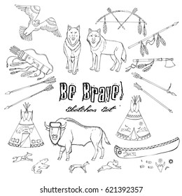 American Indian Background. Hand drawn sketches. Vector Illustration