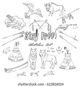 American Indian Background. Hand drawn sketches. Vector Illustration