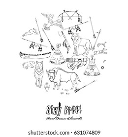 American Indian Background. Hand drawn sketches. Vector Illustration