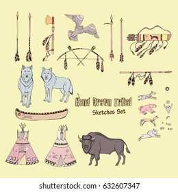 American Indian Background. Hand drawn sketches. Vector Illustration