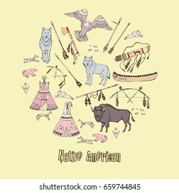 American Indian Background. Hand drawn sketches. Vector Illustration