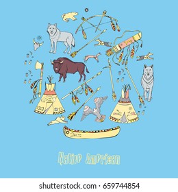American Indian Background. Hand drawn sketches. Vector Illustration