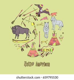 American Indian Background. Hand drawn sketches. Vector Illustration