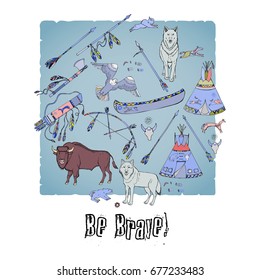 American Indian Background. Hand drawn sketches. Vector Illustration
