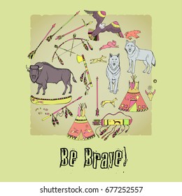 American Indian Background. Hand drawn sketches. Vector Illustration