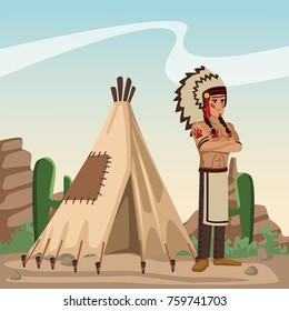 American indian cartoon in desert