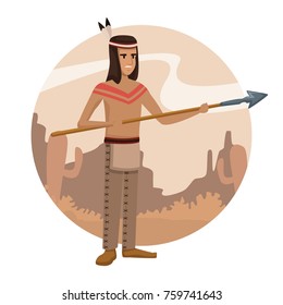 American indian cartoon in round icon