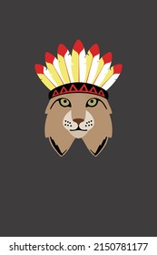 American Indian cat gentlemen wear feather hat, Fashion portrait of cat