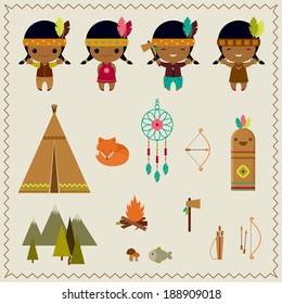 American Indian Clipart Icons Design  