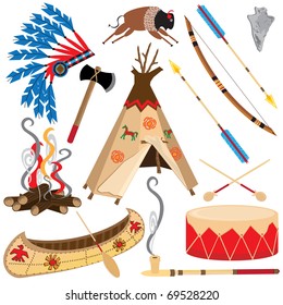 American Indian Clipart Icons and Elements, isolated on white