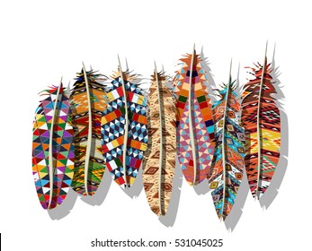 plumas de decoración india americana sobre fondo blanco