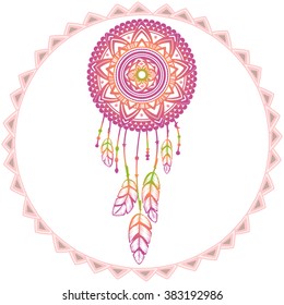 American Indian Dream catcher. Ethnic watercolor vector texture. Tribal design