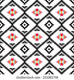 American indian ethnic geometric seamless pattern.Black and white vector pattern. 