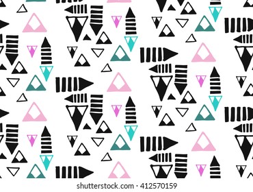 American indian ethnic geometric seamless pattern.Hand drawn ornament.Pastel colors and black vector illustration.Texture.Aztec abstract geometric art print.Wallpaper,cloth design,fabric,paper,textile