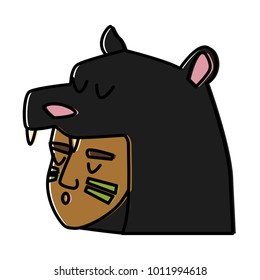 American indian face with bear cap