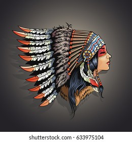 American Indian Girl In National Headdress