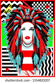 American Indian girl pop art background