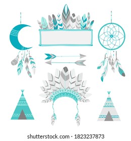 
american indian headdress and dream catchers.