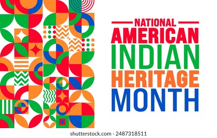 American Indian Heritage Month is observed every year in August. Holiday concept. Template for background, banner, card, poster, placard, design template with unique shapes with standard color.