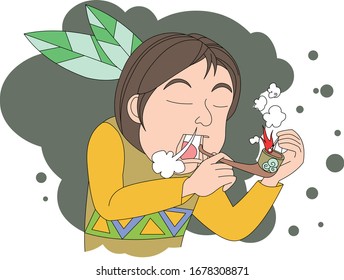 American Indian Illustration Tobacco Smoking, Expressing the history of smoking.
