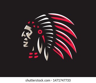 American Indian logo. Indian emblem design editable for your business. Vector illustration. 