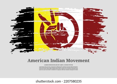 American Indian Movement Flag With Brush Stroke Effect And Information Text Poster, Vector Background