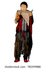 American Indian in national clothes on a white background