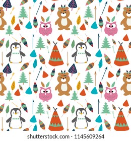  American indian native teepee retro animal background pattern ,vector illustration