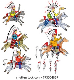 
American Indian on horseback. Hand-drawn Icons. Vector, Illustrator10