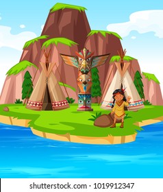 American indian on island illustration