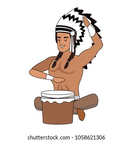 American indian playing drum