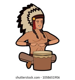 American indian playing drum