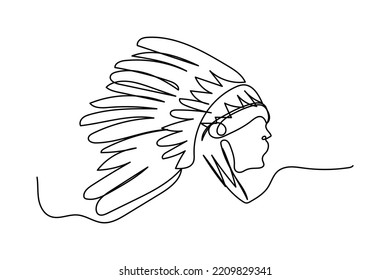 american indian single continuous line vector illustration