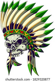 American indian skull with feather hat
