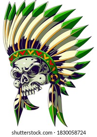 American indian skull with feather hat of illustration
