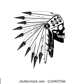 American Indian skull icon side on, black and white 
