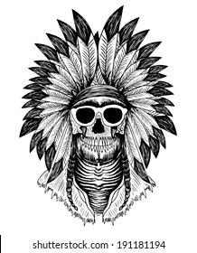 american indian skull / T-shirt graphics / men's t-shirt illustration / vector design