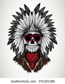 american indian skull vector / T-shirt graphics / men's t-shirt illustration