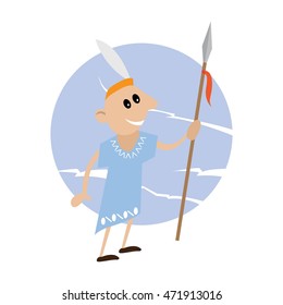 American Indian with spear in hand. vector illustration of cartoon.
