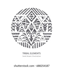 American indian tribal composition. Vector hand drawn mexican ornament. Abstract geometrical pattern