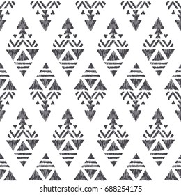 American indian tribal ornaments. Vector seamless pattern. Hand drawn abstract geometrical texture