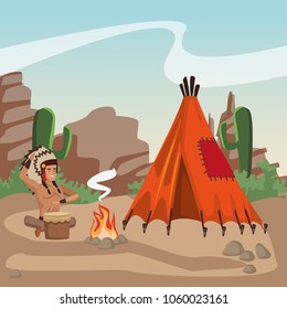 American indian at village